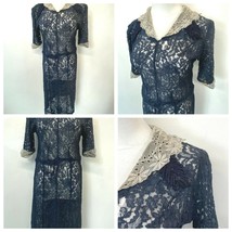 Antique Dress Blue Lace Lingerie? size S See Through Victorian Doily Trim DS6 - £47.15 GBP