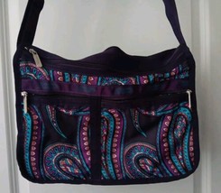 LeSportsac Everyday Expandable Double Zip Top Crossbody Bag Purpl Multi Paisley  - £29.66 GBP