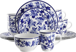 Elama Cattleya Orchid 16 Piece Round Porcelain Dinnerware Set in Blue an... - $93.06