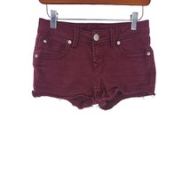 Wallflower Denim Shorts 5 Womens Juniors Burgundy Mid Rise Raw Hem Bottoms - £15.02 GBP