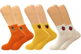 Fruit Embroidered Ankle Socks Fun Cute Cotton Novelty Socks 3 Pairs Size 9-11 - £8.67 GBP