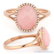 2.29 ct Checkerboard Oval Cut Pink Opal Diamond Halo Cocktail Ring 14k Rose Gold - £397.02 GBP