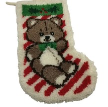 Christmas Stocking Vintage Handcrafted Latch Hook  22&quot; Teddy Bear 1970s - £16.35 GBP