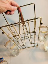 Set of 8 High Ball Glasses Gold Laurel Trim in a Metal Caddy with Wood Handle image 8