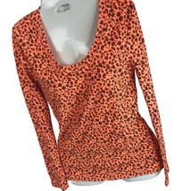 Zenana Outfitters Long Sleeve T-Shirt Orange Cheetah Animal Print Medium - £11.66 GBP