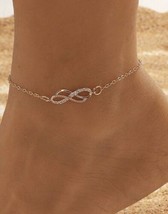 Boho Gold Infinity Anklet, Dainty Anklet with a cubic zirconia crystals - £9.81 GBP