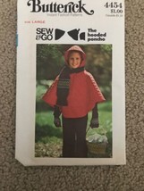 Vintage Butterick Pattern~4454~Girl&#39;s Hooded Poncho~1970s Factory Folded... - £12.67 GBP