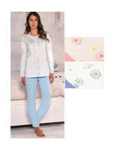 Schlafanzug Serafino Damen Lange Ärmel aus Baumwolle Jersey Unterwäsche - £28.16 GBP
