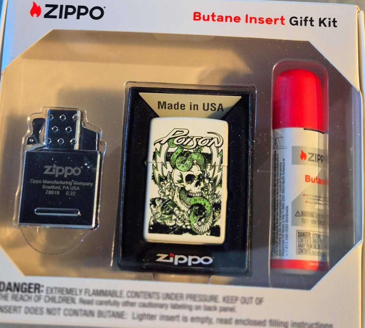 Sharp Poison Bret Michaels Skull &amp; Snakes Zippo Lighter Gift kit - $37.95