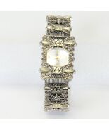 Geneva Elite Wristwatch Silver Tone Rectangular Silver Face Beige Cuff Band - $11.75