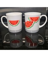 2 Vintage 90s Pixel Watermelon Coffee Mugs - Digital, Computer, - €29,12 EUR