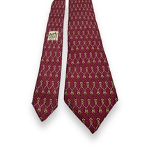 Vtg Hermes Paris 968 Burgundy Geometric Knot Pattern Silk Tie Made In Fr... - £60.32 GBP