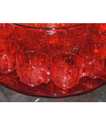 14 pc Paneled Grape Punch Bowl Set amberina red w pontil EAPG US Glass A... - £230.08 GBP