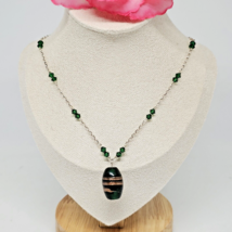 925 Sterling Silver Green Crystal Bead Chain Choker Pendant Necklace 19&quot; - $24.95