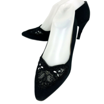 TM ThomMcan Black Lace Fabric Pump Size 7.5 B 70572 Pointed Toe Heels Shoes - £31.41 GBP