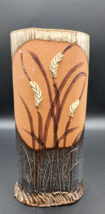 Art Pottery Vase 3D Wheat Signed Blue And Cream Color - $18.58
