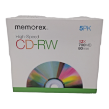 Memorex High Speed CD-RW Discs 5-Pack 12x700MB 80 Min, Rewritable - £6.88 GBP