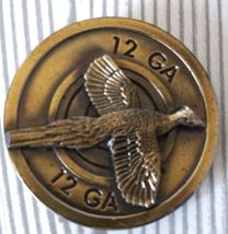 Vintage 12 Gauge Shotgun Pheasant Hunting Belt Buckle Round USA Made 1980 Brass - £27.22 GBP