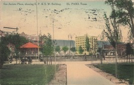 El Paso Tx~San Jacinto PLAZA-E P &amp; S W BUILDING~1915 Tinted Photo Postcard - £7.30 GBP