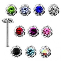20-40 PCs In BOX 925 Sterling Silver Twined Flower Round Rhinestone Nose stud - £24.90 GBP+