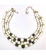 Vintage 3 Strand Beaded Necklace Multi Beads White Adjustable Clasp Sign... - $42.00
