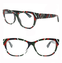 Gucci Authentic 0098 Blue Red Green Line Print Bee Stud Eyeglasses GG0098O 004 - £342.53 GBP