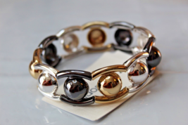 Liz Claiborne Silver  Gold & Metallic Studs Stretch Bracelet   NEW - $15.12