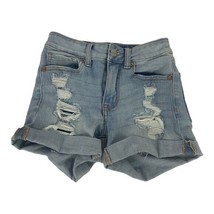 Aeropostale High Rise Midi Distressed Denim Shorts Light Wash Casual Wom... - $18.50