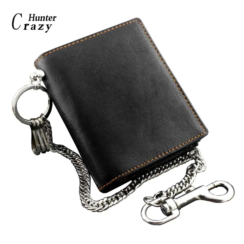 Mens biker leather money clip wallet with anti theft chain korean fashion black thumb200