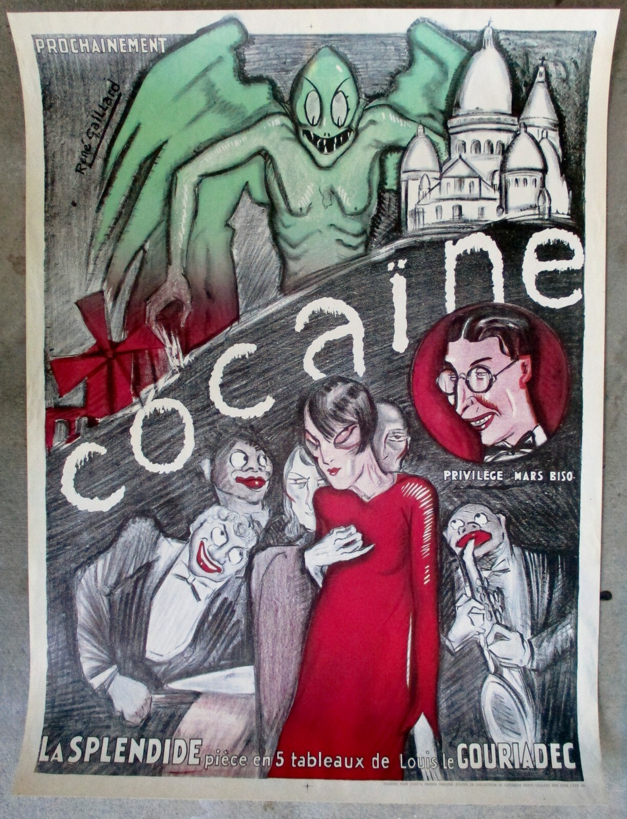 Rene Gaillard &quot;Cocaine&quot; Poster Lithograph On Paper Chisholm Prats Galler... - $222.75