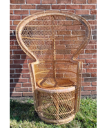 60s Emmanuel Rattan Peacock Chair 53&quot; Wicker Tiki Throne/Fan Boho Needs TLC - $543.30 CAD