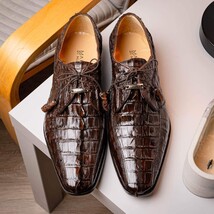 Cancun Genuine Hornback Caiman Crocodile dress Shoes Brown image 12