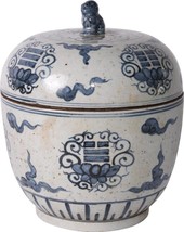 Jar Vase Tai Chi Lidded White Blue Ceramic Handmade Hand-Crafted - £210.10 GBP