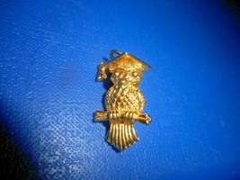 Vintage Gold Owl Graduation Cap Graduate Gold Tone Charm Or Pendant w Ch... - $20.89