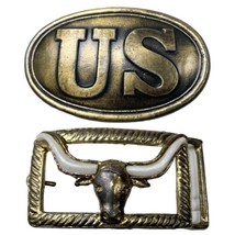 U.S. Solid Brass Civil War Army Replica and Longhorn Steer Western Belt Buckle - £35.55 GBP