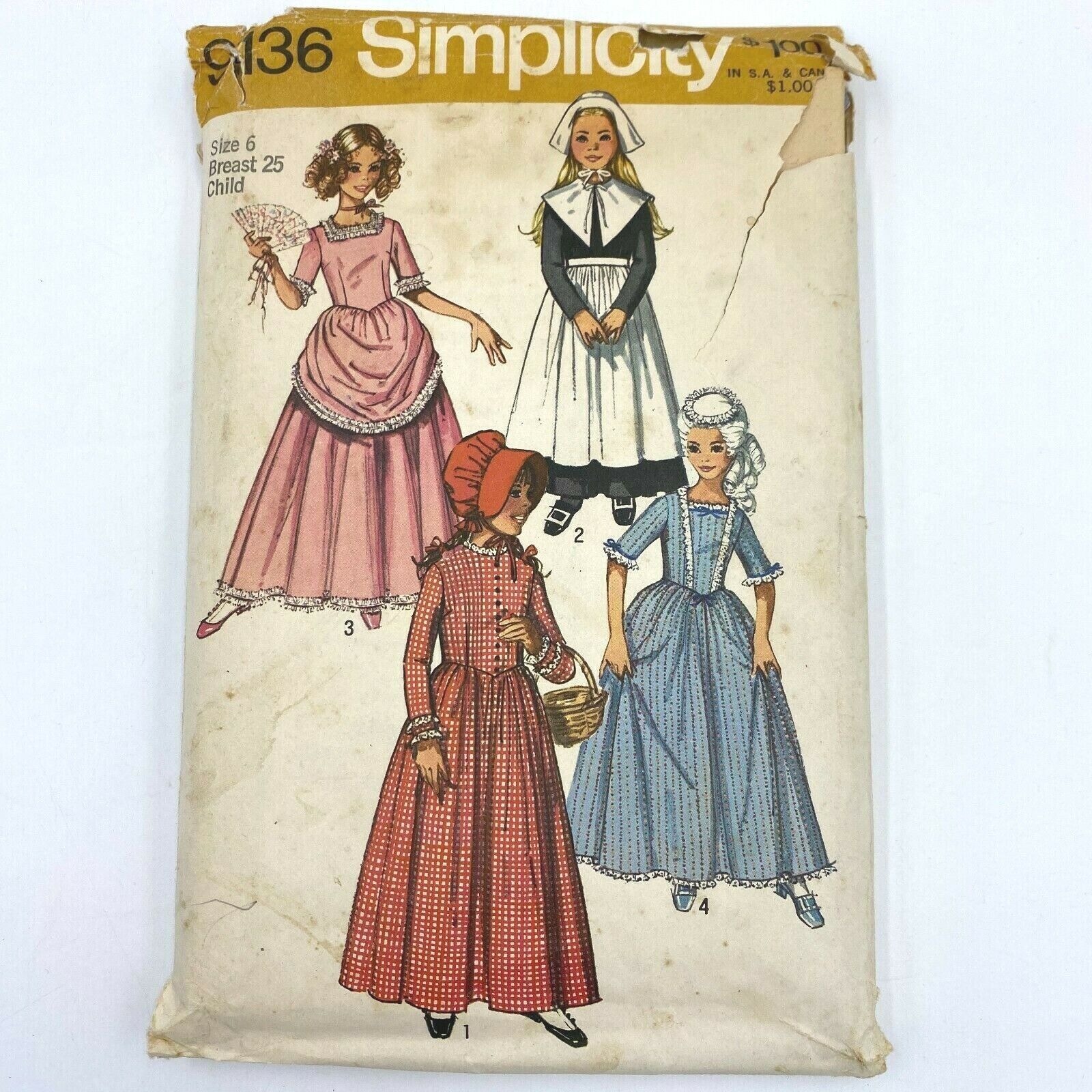 Simplicity 9136 Sewing Pattern Girls size 6 Marie Antoinette Pilgrim Costume PT2 - $9.49