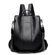 Anti-theft leather backpack women vintage  bag ladies high capacity travel backp - £79.38 GBP
