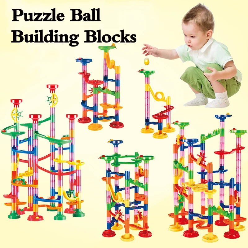 133pcs Set DIY Marble Runs Race Toys 3D Track Maze Building Blocks Ball Roll - £16.55 GBP+