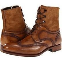  New Handmade Men ankle boots, Men Cap toe lace up ankle boots, Men boots - £122.29 GBP