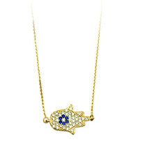 14K Solid Yellow Gold Hamsa Hand Adjustable Necklace - £290.12 GBP