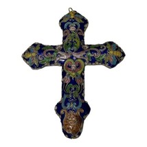Vintage enameled cloisonne cross crucifix pendant ornament birds bugs Beautiful - £36.76 GBP