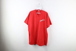 Vtg 90s Mens XL Distressed Spell Out Johnnys BBQ Smoked Meats T-Shirt Red USA - £32.11 GBP