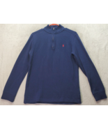 Polo Ralph Lauren Sweater Boys Large Navy Knit 100% Cotton Logo Slit Qua... - $26.63
