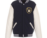 MLB Milwaukee Brewers Reversible Fleece Jacket PVC Sleeves Front Logos J... - £97.42 GBP