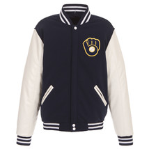 MLB Milwaukee Brewers Reversible Fleece Jacket PVC Sleeves Front Logos JH DESIGN - £95.91 GBP