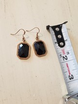 Artisan Earrings Dangle Drop Simulated Black Oynx and Gold Metal Unknown - £3.95 GBP