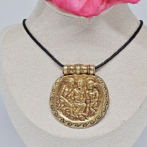 925 Sterling Silver Vermeil - Vintage Etruscan Bulla Pendant Black Cord Necklace - £62.54 GBP