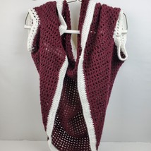 Vintage Handmade Crochet Sofa WRAP Maroon &amp; White XL - 2XL - $26.18