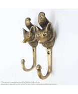 Set of 2 Vintage Solid Brass Fox Head Wall Mount Coat Hat Hooks - £27.97 GBP