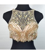 Rhinestone Beaded Sequin Pearl Sheer Pink Bustier Size 4 Midriff Tank To... - $77.59